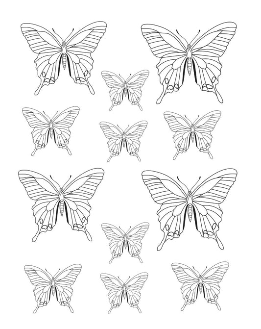 Borboletas pretas para porcelana - 12 folhas