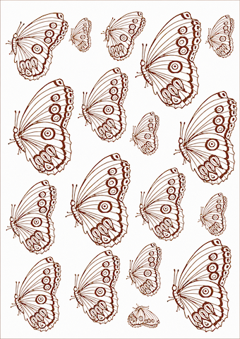 Borboletas sépia para porcelana - 12 folhas