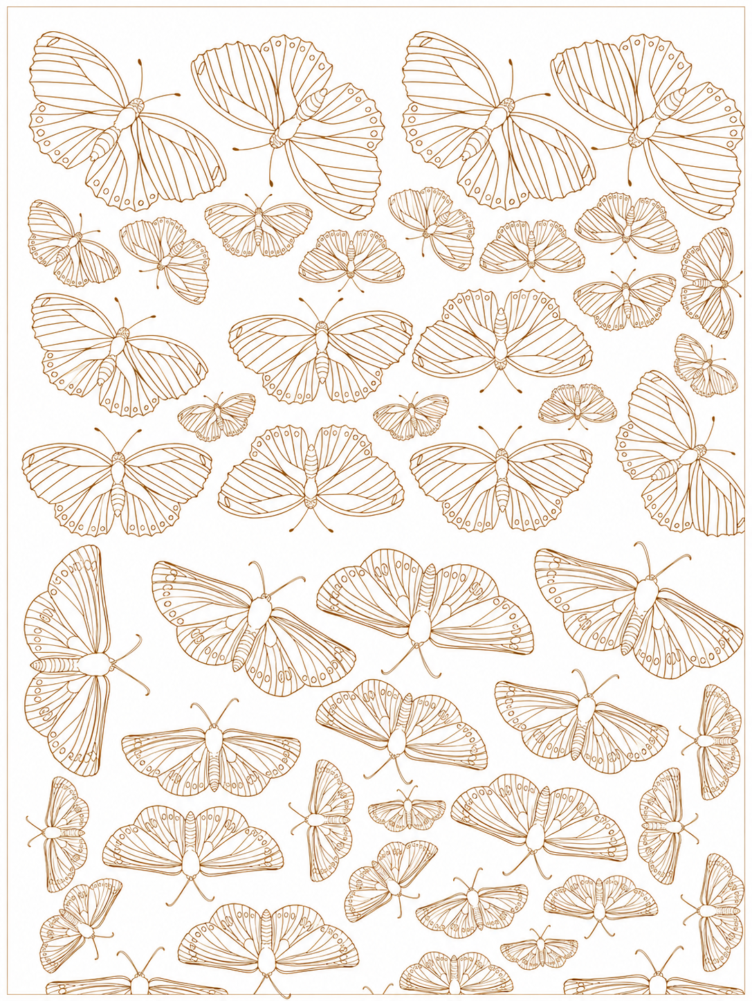 Borboletas naturais sépia para porcelana - 6 folhas