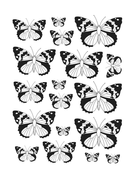 Borboletas pretas para porcelana - 12 folhas