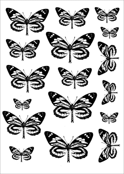 Borboletas pretas para porcelana - 12 folhas