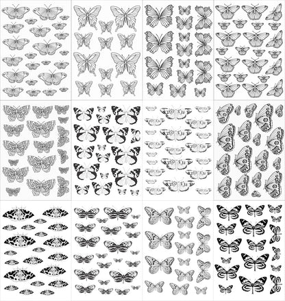 Borboletas pretas para porcelana - 12 folhas