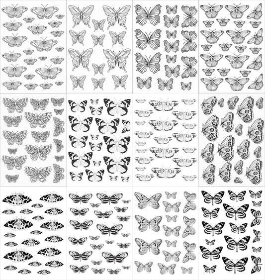 Borboletas pretas para porcelana - 12 folhas