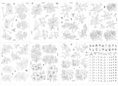 Flores e insetos para vidro - 8 folhas