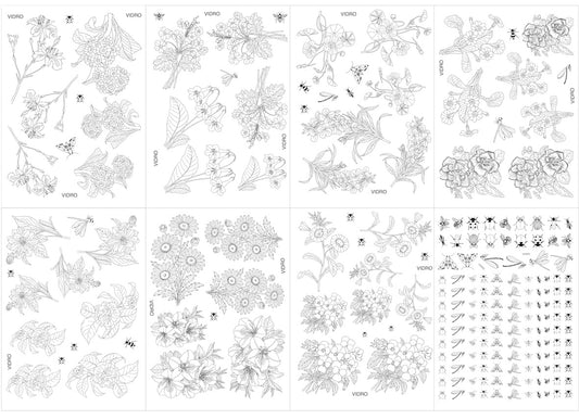 Flores e insetos para vidro - 8 folhas