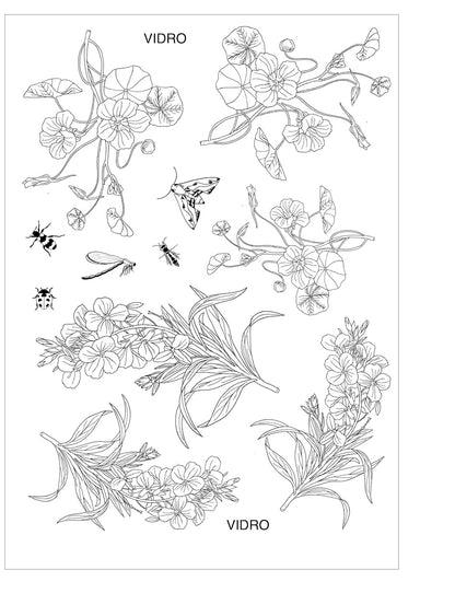 Flores e insetos para vidro - 8 folhas