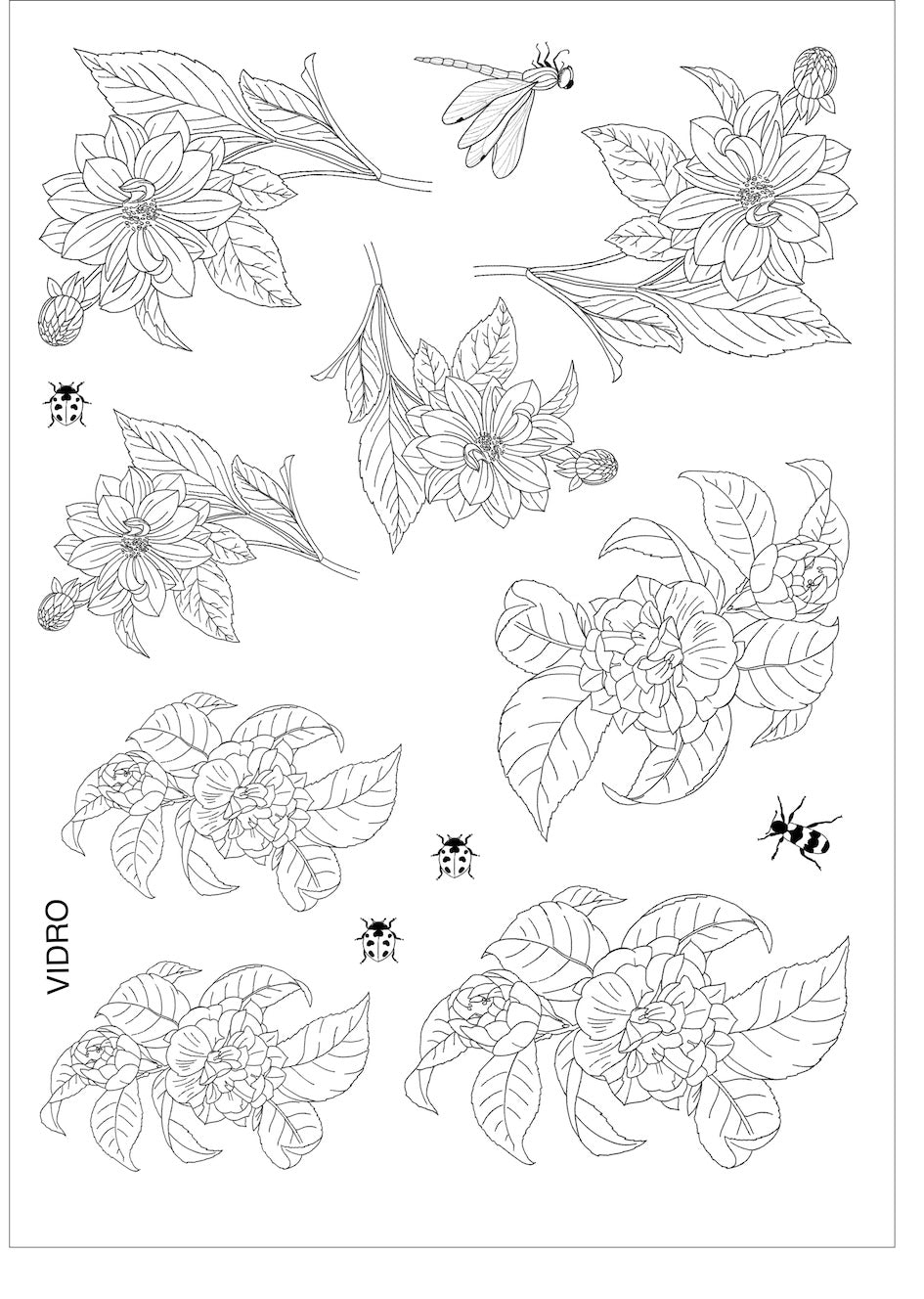 Flores e insetos para vidro - 8 folhas