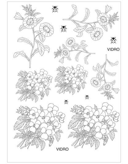 Flores e insetos para vidro - 8 folhas