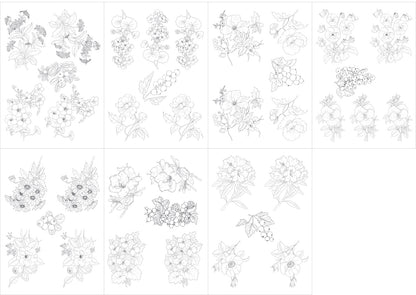 Flores antigas e frutinhas para vidro - 7 Folhas
