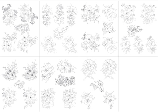 Flores antigas e frutinhas para vidro - 7 Folhas