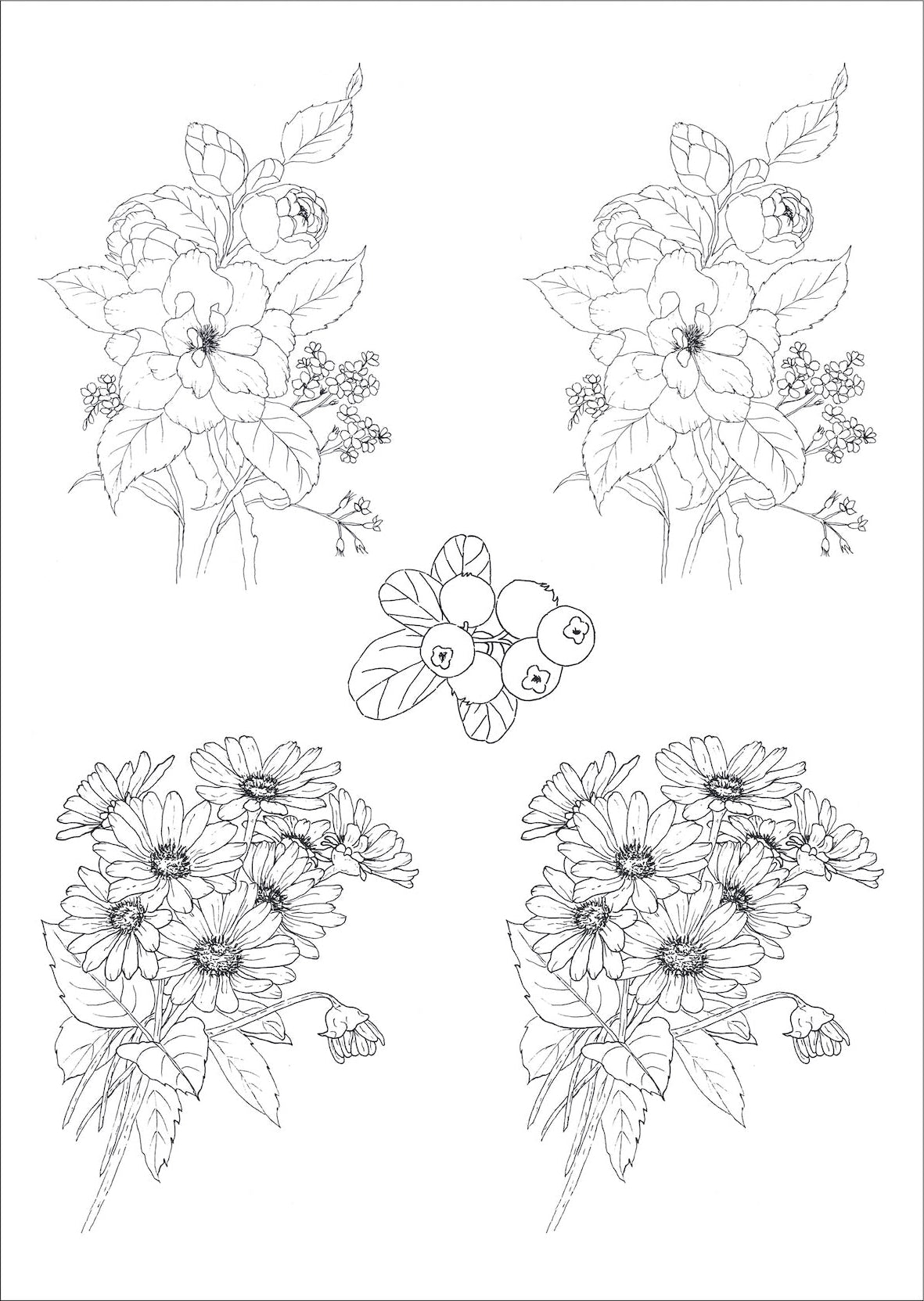 Flores antigas e frutinhas para vidro - 7 Folhas