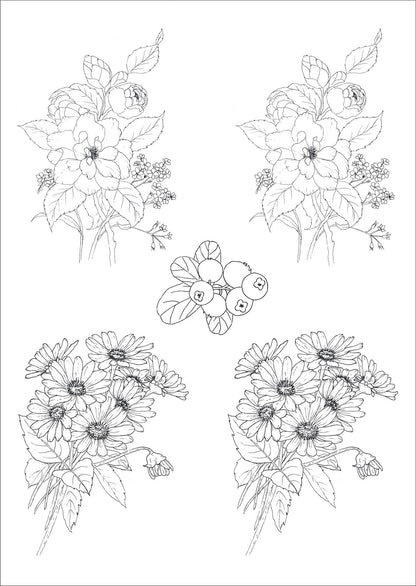 Flores antigas e frutinhas para vidro - 7 Folhas