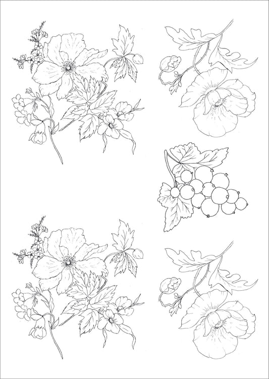 Flores antigas e frutinhas para vidro - 7 Folhas
