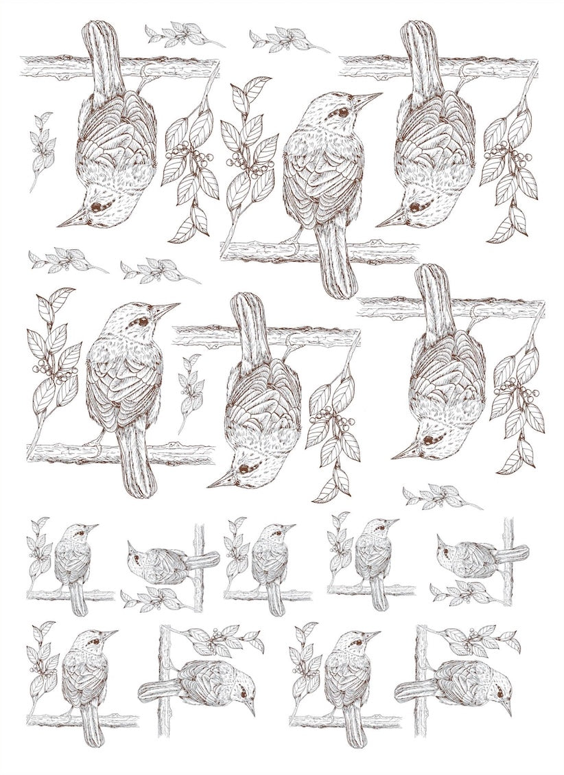 Pássaros para porcelana - 18 folhas